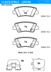 Bremsbelagsatz, Scheibenbremse ATE Ceramic HYUNDAI SONATA