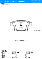 Bremsbelagsatz, Scheibenbremse ATE Ceramic FORD MONDEO
