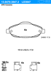 Bremsbelagsatz, Scheibenbremse ATE Ceramic PEUGEOT 308