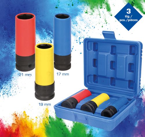 Produktbild für 1/2' Alu-Felgen-Kraft-Stecknuss-Satz, 17 / 19 / 21 mm, 3-tlg