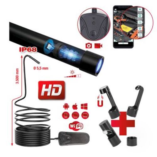 Produktbild für Wi-Fi-Videoskop-Satz mit Ø 5,5 mm 0° HD Frontkamera-Sonde, 5-tlg