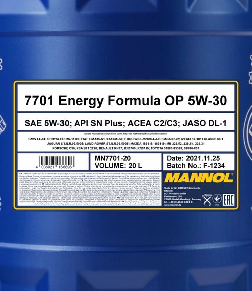 Produktbild für Mannol 7701 Energy Formula OP 5W-30 [20L] 
