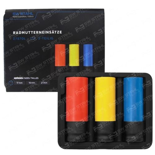 Produktbild für Radmutterneinsätze, 1/2', 17, 19, 21 mm, 3-teilig